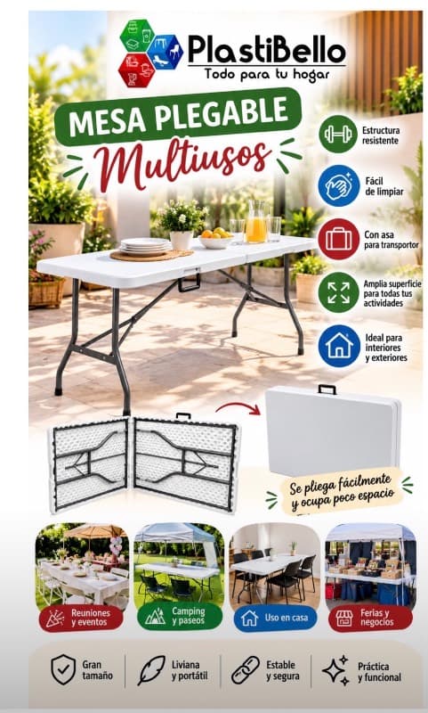 Mesa plegable banquetera para eventos para hogar y negocio en Bello y Medellín