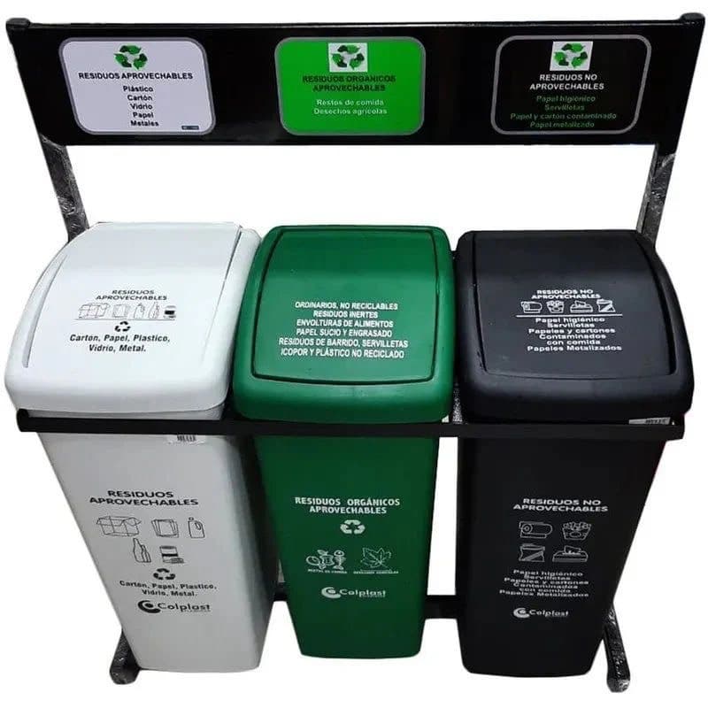 Punto ecologico x 3 papeleras de 55 Litros para hogar y negocio en Bello y Medellín